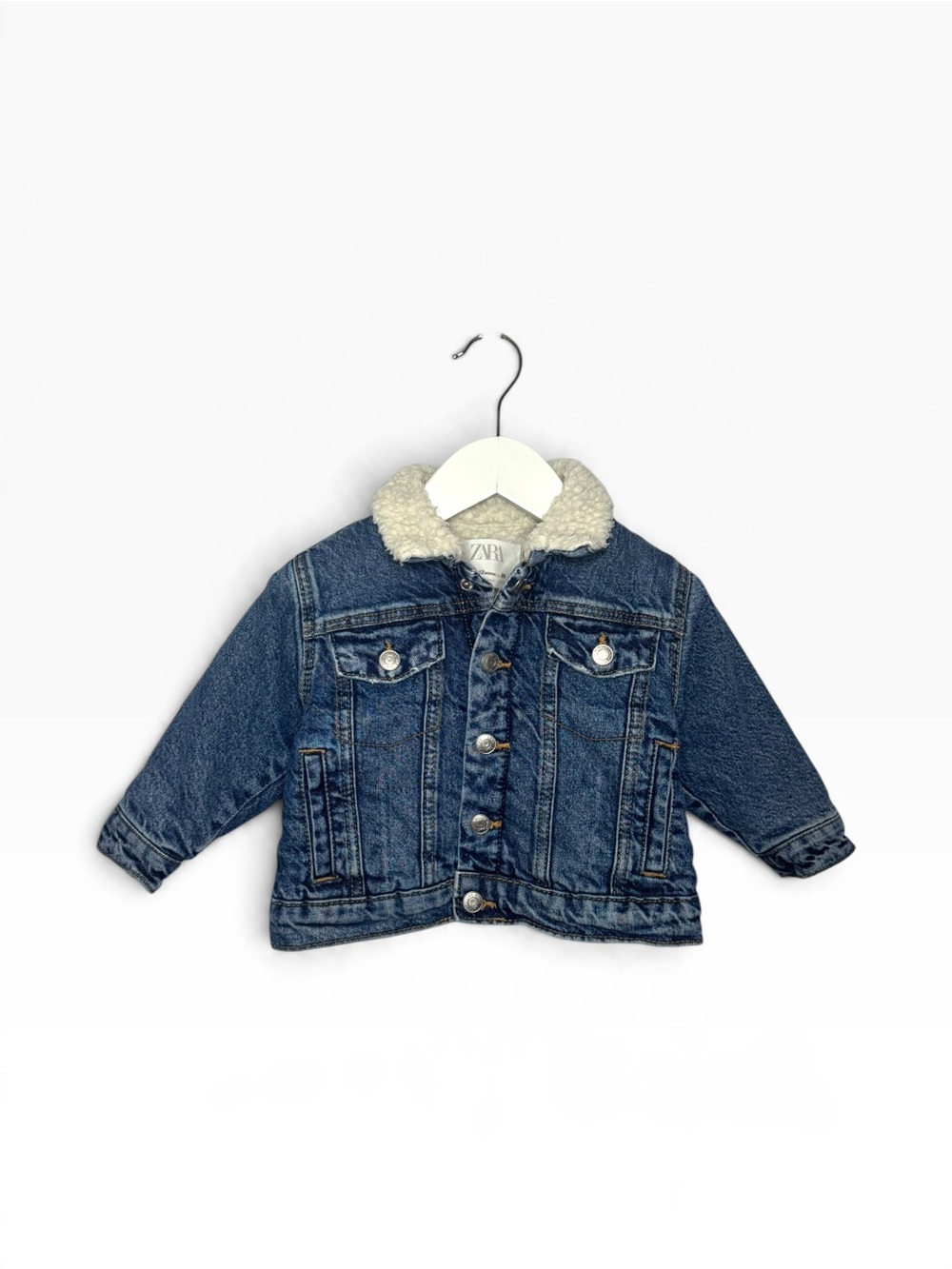 ⭐️ 5/$30 Zara Kids Denim Sherpa Lined Jacket size 9-12M
